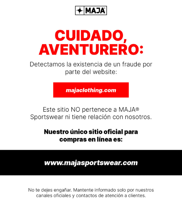 Crecen las estafas por páginas clonadas en México: MAJA Sportswear denuncia intento de suplantación digital