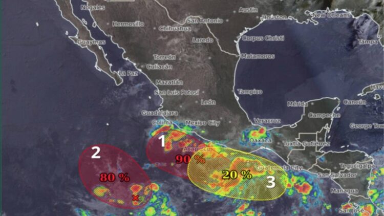 Conagua vigila tres zonas con potencial ciclónico en costas del Pacífico; traerán lluvias a estos estados