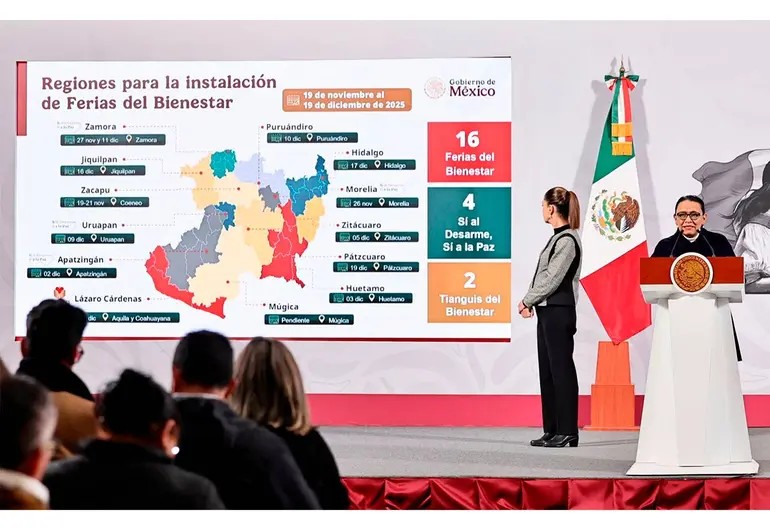 Rosa Icela anuncia Ferias y Tianguis del Bienestar y jornadas de Sí al desarme, sí a la paz en Michoacán