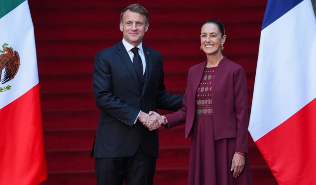 Recibe Presidenta Claudia Sheinbaum a su homólogo de Francia, Emmanuel Macron en Palacio Nacional