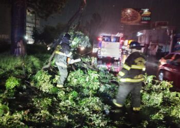 Trabajan equipos municipales durante la madrugada para brindar atención tras fuerte lluvia en Toluca