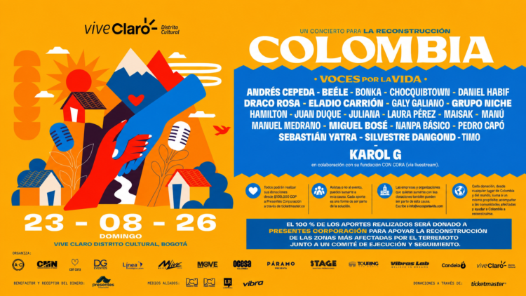Colombia: Voces por la Vida reúne a la industria musical para apoyar a comunidades afectadas por el terremoto