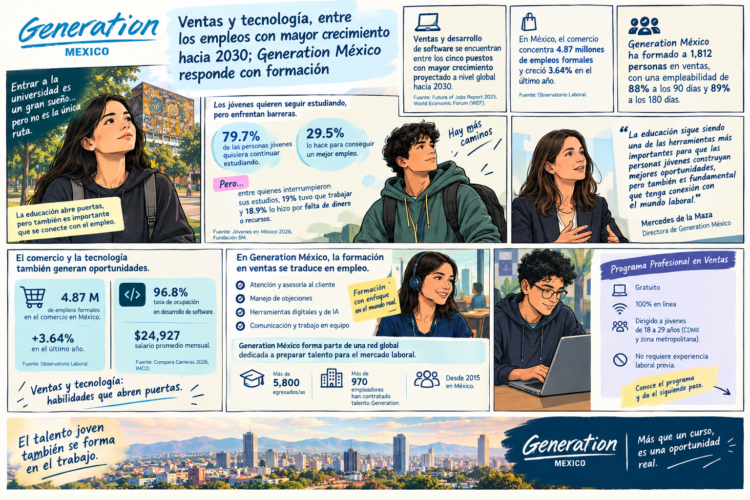 Ventas y tecnología, entre los empleos con mayor crecimiento hacia 2030; Generation México responde con formación