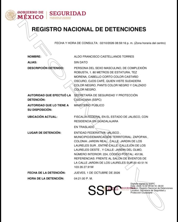 Detiene en Jalisco al abogado Aldo Castellanos Torres, presunto integrante de Red de litigantes ligados a fraudes, despojos y lavado de dinero del CJNG 